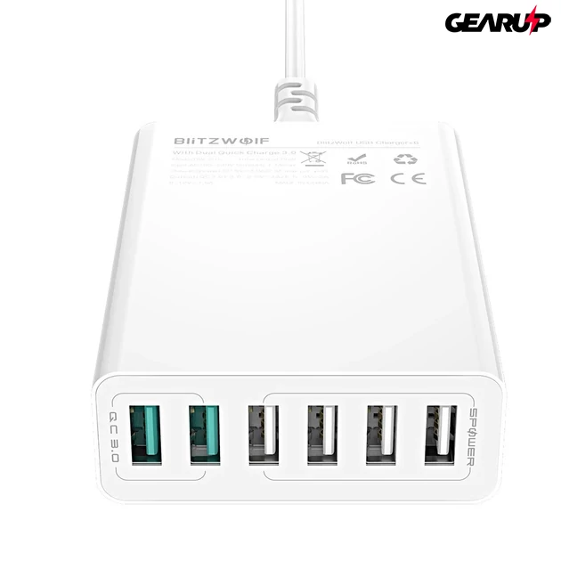 Kép 4/7 - BlitzWolf BW-S15 gyorstöltő 6 féle kimenettel, 60W - Fehér