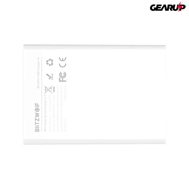 Kép 6/7 - BlitzWolf BW-S15 gyorstöltő 6 féle kimenettel, 60W - Fehér