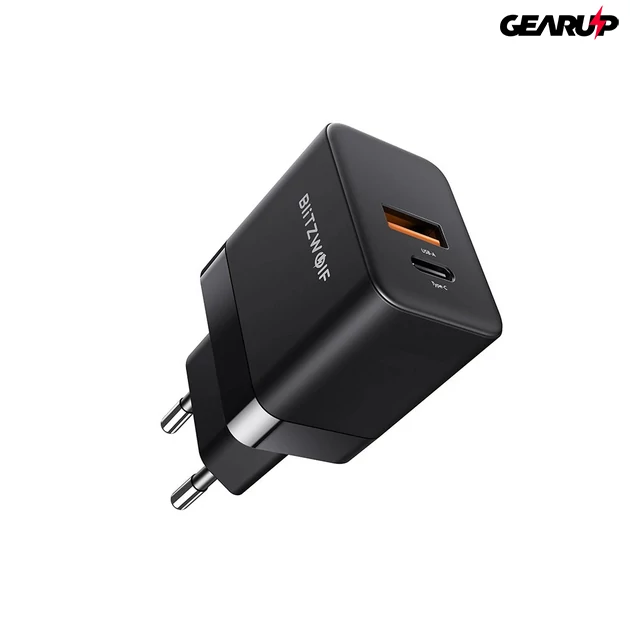 Kép 1/6 - BlitzWolf® BW-S21: 35W-os mini gyorstöltő adapter dupla töltő porttal GAN technológiával