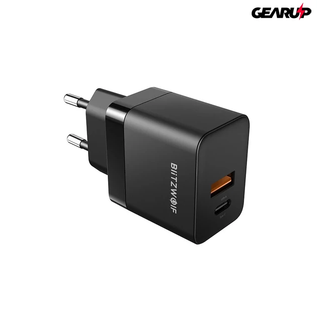 Kép 2/6 - BlitzWolf® BW-S21: 35W-os mini gyorstöltő adapter dupla töltő porttal GAN technológiával