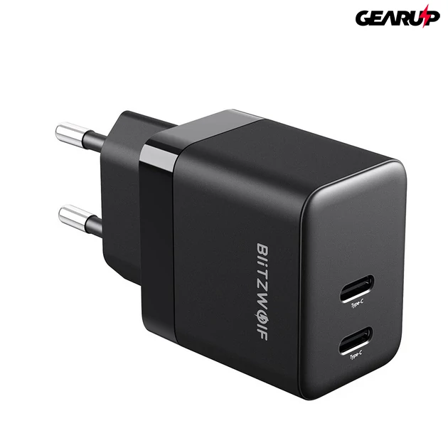 Kép 1/6 - BlitzWolf BW-S22 35W-os mini PD gyorstöltő adapter dupla Type-C porttal GAN technológiával
