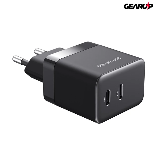 Kép 2/6 - BlitzWolf BW-S22 35W-os mini PD gyorstöltő adapter dupla Type-C porttal GAN technológiával