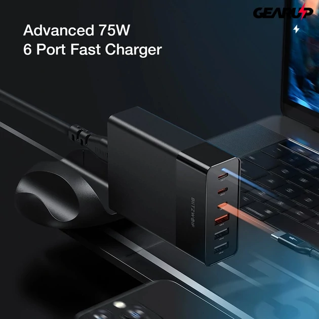 Kép 4/7 - BlitzWolf® BW-S25: 75W teljesítményű 6 kimeneti portos töltőállomás