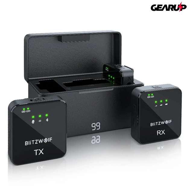 Kép 1/2 - BlitzWolf BW-SX63 vezeték nélküli csíptetős mikrofon akkumulátoros töltőtokkal (2 db mikrofonnal)