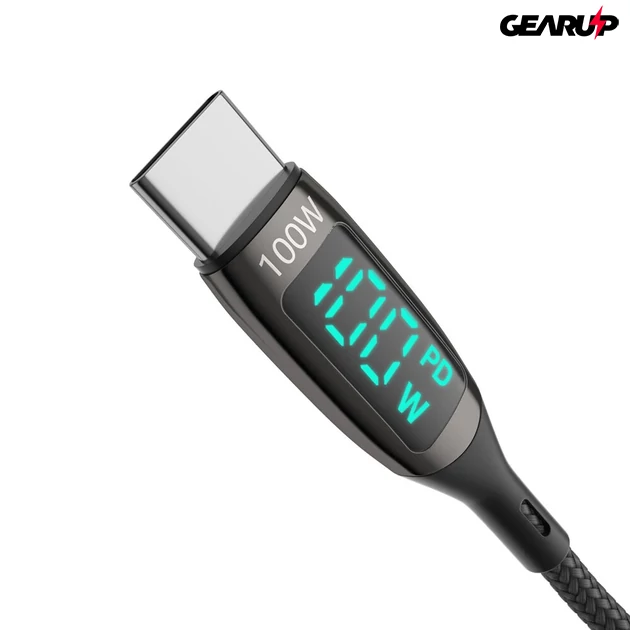 Kép 3/6 - BlitzWolf BW-TC23 Type-C kábel extra erős bevonattal és LED kijelzővel, gyorstöltéshez 100W - 1,8m