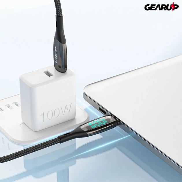 Kép 5/6 - BlitzWolf® BW-TC23: Type-C kábel extra erős bevonattal és LED kijelzővel, gyorstöltéshez 100W - 0,9m