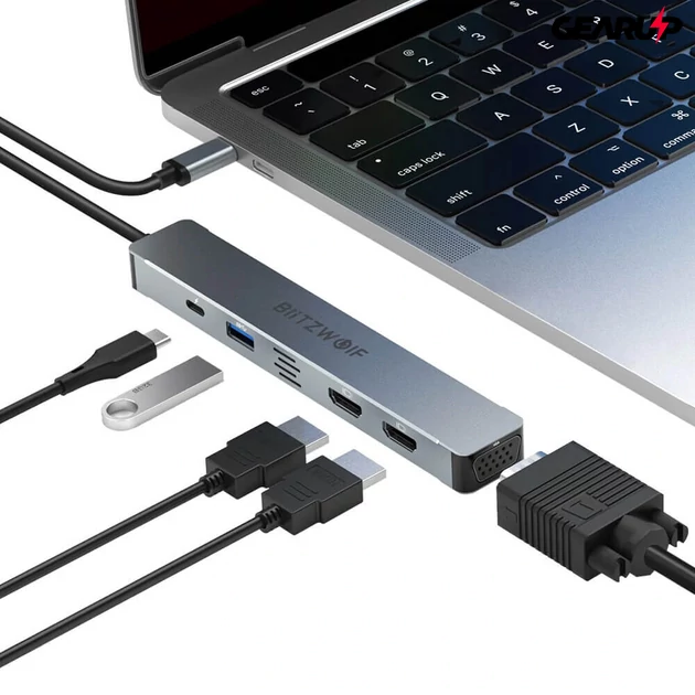 Kép 5/5 - BlitzWolf BW-TH11 5 az 1-ben elosztó két HDMI és VGA kimenettel, 100W - új verzió