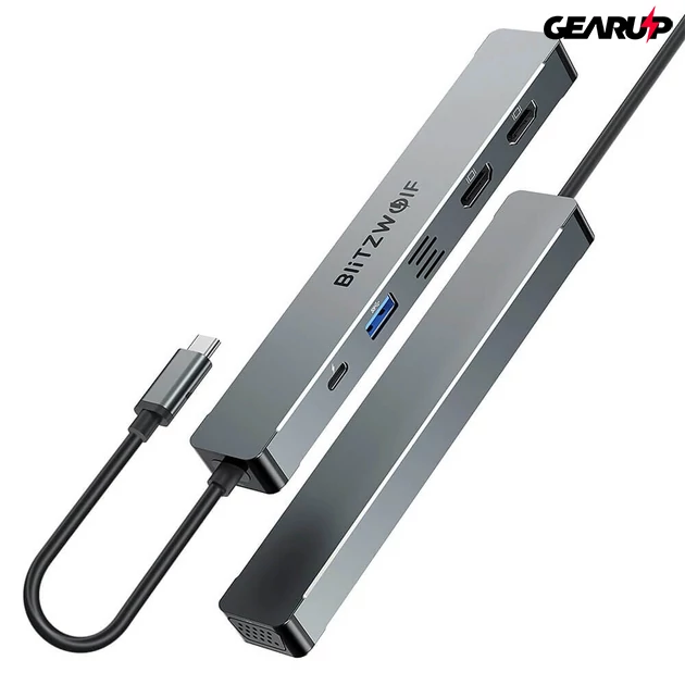 Kép 2/5 - BlitzWolf BW-TH11 5 az 1-ben elosztó két HDMI és VGA kimenettel, 100W - új verzió