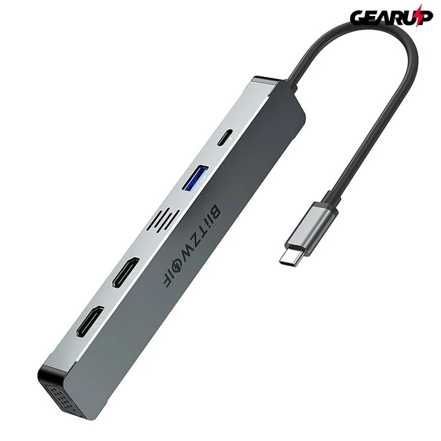 Kép 3/5 - BlitzWolf BW-TH11 5 az 1-ben elosztó két HDMI és VGA kimenettel, 100W - új verzió