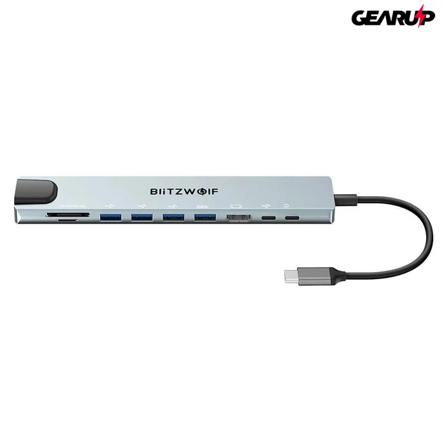 Kép 2/4 - BlitzWolf BW-TH5 10 az 1-ben elosztó HDMI, USB, memóriakártya és hálózati csatlakozókkal, 100W - új verzió