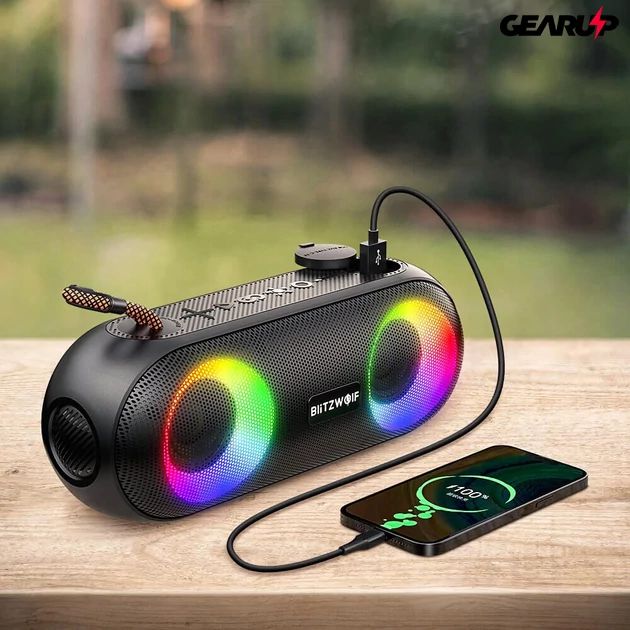 Kép 5/5 - BlitzWolf BW-X11 vezeték nélküli LED-es bluetooth sztereó hangszóró, IPX6 vízállóság (20W)