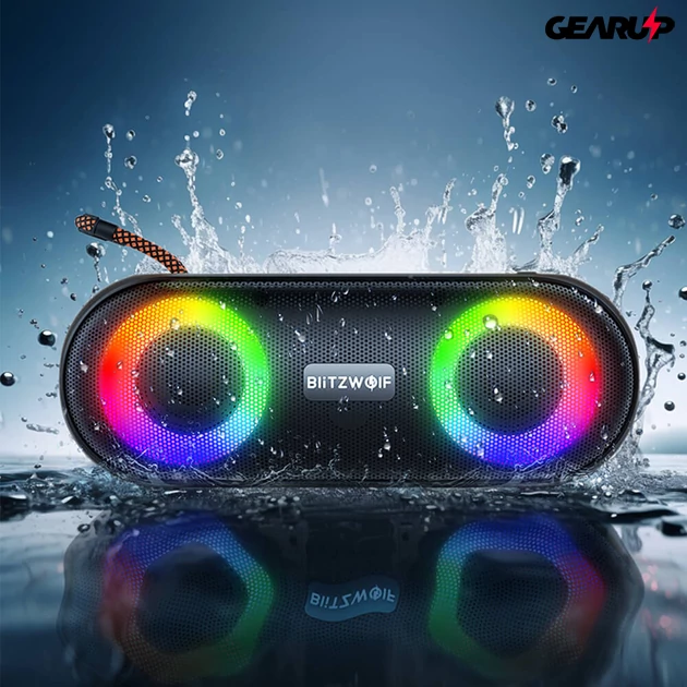 Kép 2/5 - BlitzWolf BW-X11 vezeték nélküli LED-es bluetooth sztereó hangszóró, IPX6 vízállóság (20W)
