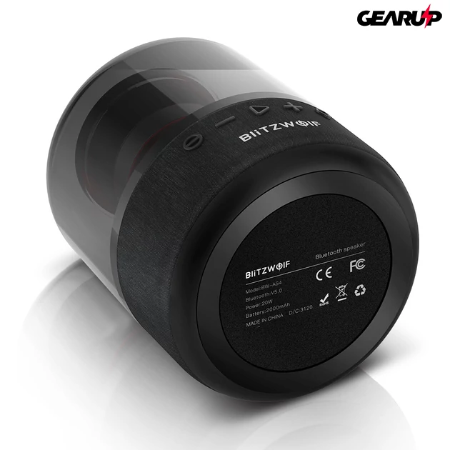 Kép 3/5 - BlitzWolf® BW-AS4: 2000mAh vezeték nélküli Bluetooth hangszóró beépített világítással (20W)