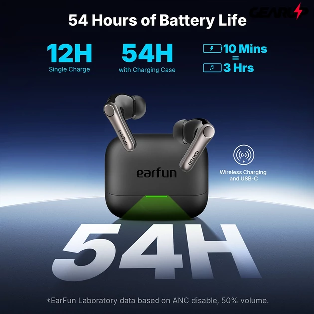 Kép 9/12 - EarFun Air Pro 4+ teljesen vezeték nélküli fülhallgató, dupla hangszóró, Bluetooth 6.0 - Fekete