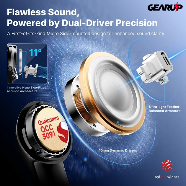 Kép 10/12 - EarFun Air Pro 4+ teljesen vezeték nélküli fülhallgató, dupla hangszóró, Bluetooth 6.0 - Fekete