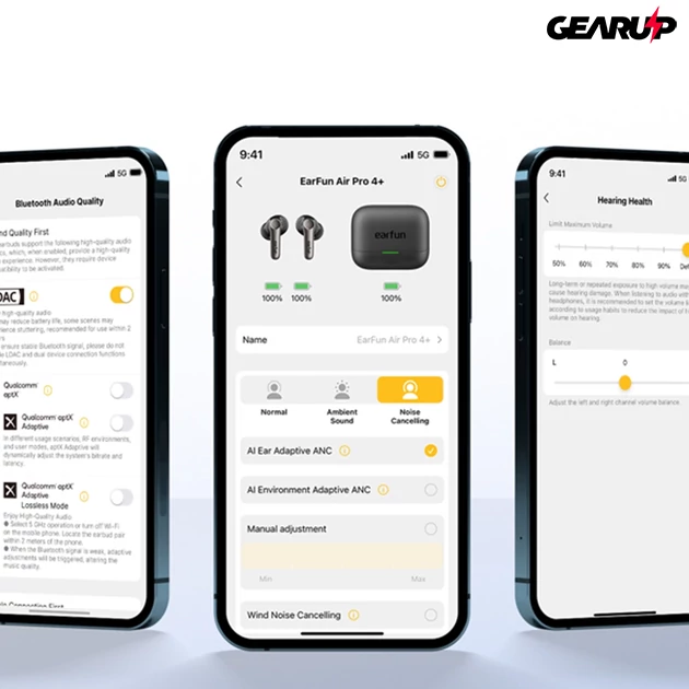 Kép 12/12 - EarFun Air Pro 4+ teljesen vezeték nélküli fülhallgató, dupla hangszóró, Bluetooth 6.0 - Fekete