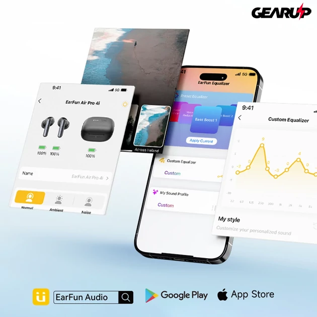 Kép 4/12 - EarFun Air Pro 4i vezeték nélküli zajszűrős fülhallgató 40 óra üzemidővel és IP55 védelemmel - LDAC, ANC