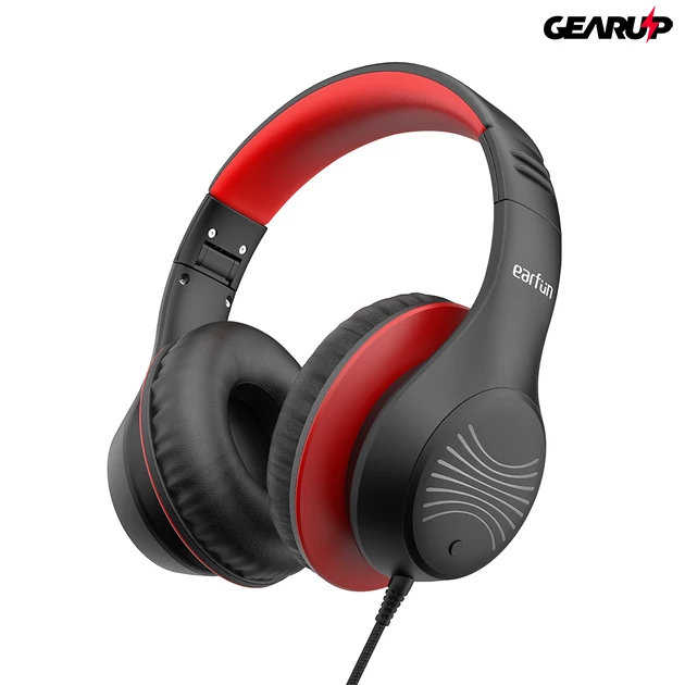 Kép 1/4 - Earfun K3 vezetékes gyerek fejhallgató, hangerőkorlátozás, LED világítással - USB-C - Fekete