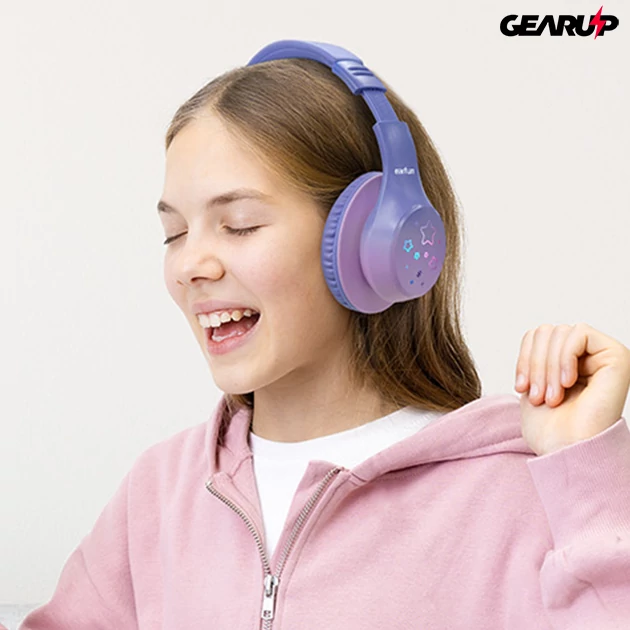 Kép 4/6 - EarFun K4 vezeték nélküli gyerek fejhallgató, hangerőkorlátozás, LED világítás, 90 óra üzemidő - Lila