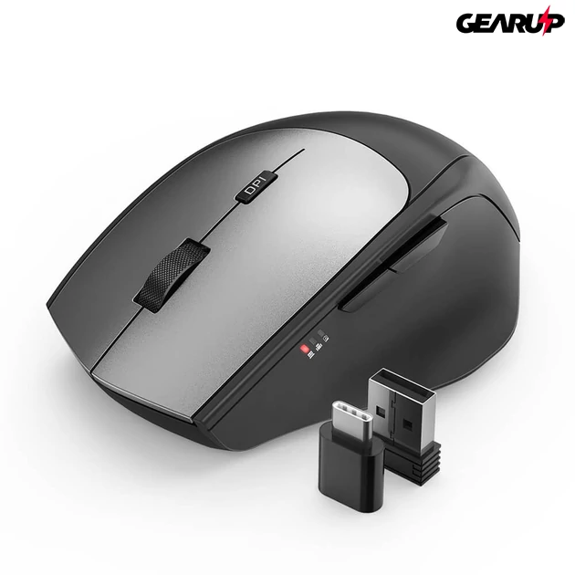 Kép 1/5 - BlitzWolf BW-MO2 2,4 GHz-es vezeték nélküli ergonomikus Plug and Play 6 gombos egér 4 DPI-szinttel, USB-A és Type-C vevővel