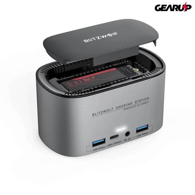Kép 3/5 - BlitzWolf® BW-TH12: 14 az 1-ben USB-C dokkoló - M.2 SATA 3.0 / 4K HDMI / 1x DP / 4x USB 3.0 port / 3x Type-C / 3.5 jack / 1x RJ45 LAN port