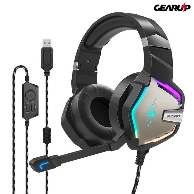 BlitzWolf® BW-GH1 Pro: Bluetooth Gamer 7.1 fejhallgató RGB leddel és USB csatlakozóval 1