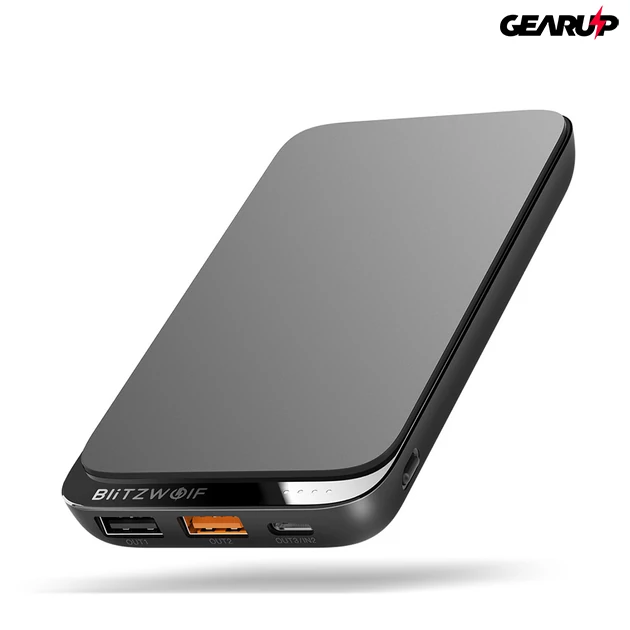 Kép 1/7 - BlitzWolf® BW-P10: hordozható külső akkumulátor, vezeték nélküli töltéssel és 4 kimenetel - 10000mAh - Fekete 1