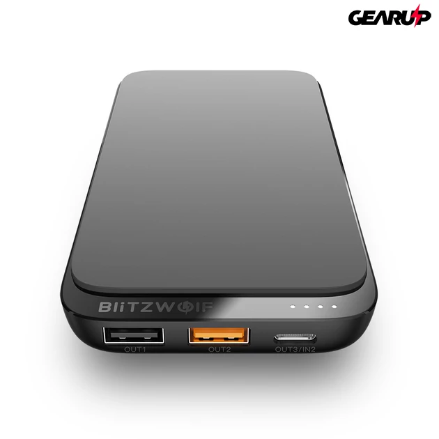 Kép 4/7 - BlitzWolf® BW-P10: hordozható külső akkumulátor vezeték nélküli töltéssel és 4 kimenetel - 10000mAh - Fekete