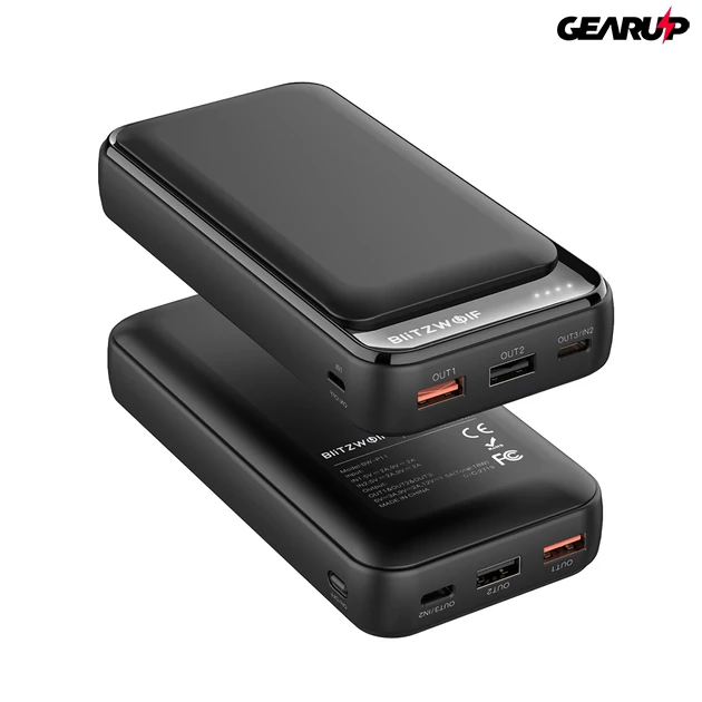 Kép 6/6 - BlitzWolf® BW-P11: hordozható külső akkumulátor / vésztöltő / Power Bank - 20000mAh 18W - Fekete 6