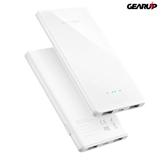 Kép 1/6 - BlitzWolf® BW-P7: hordozható külső akkumulátor, vésztöltő, Power Bank - 5000mAh - Fehér 1