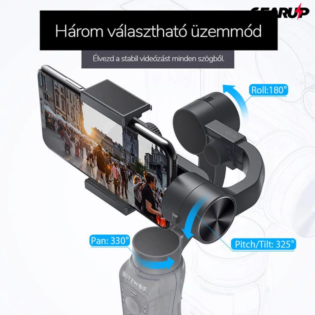 Kép 4/17 - BlitzWolf® BW-BS14: 3 tengelyes stabilizátor gimbal mobiltelefonhoz