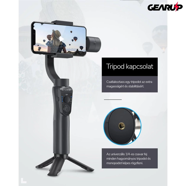 Kép 14/17 - BlitzWolf® BW-BS14: 3 tengelyes stabilizátor gimbal mobiltelefonhoz