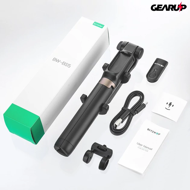 Kép 3/7 - BlitzWolf® BW-BS5: 880mm hosszú multifunkciós selfie bot okostelefonhoz és kamerához - Fekete