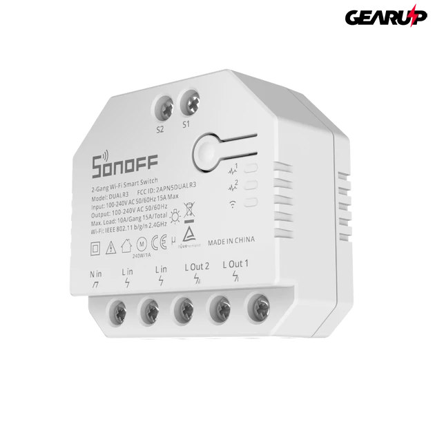 Kép 1/6 - Sonoff Dual R3 WiFi-s okosrelé, két áramkörös, fogyasztásméréssel, redőnyvezérléssel