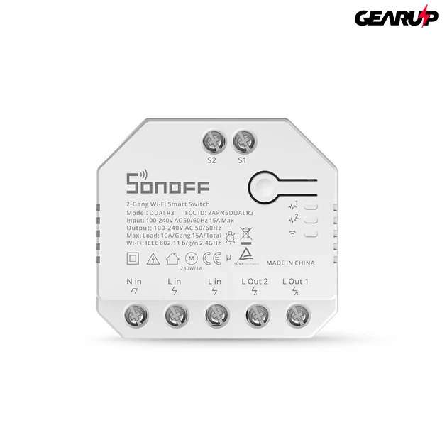 Kép 3/6 - Sonoff Dual R3 WiFi-s okosrelé, két áramkörös, fogyasztásméréssel, redőnyvezérléssel