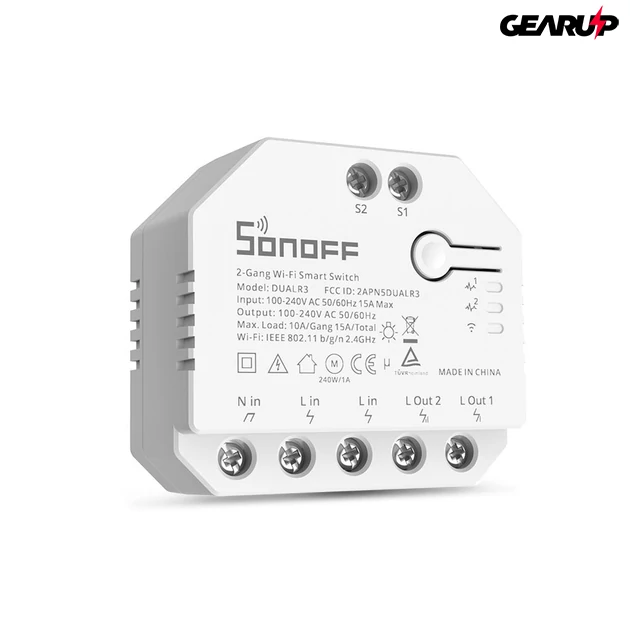 Kép 4/6 - Sonoff Dual R3 WiFi-s okosrelé, két áramkörös, fogyasztásméréssel, redőnyvezérléssel
