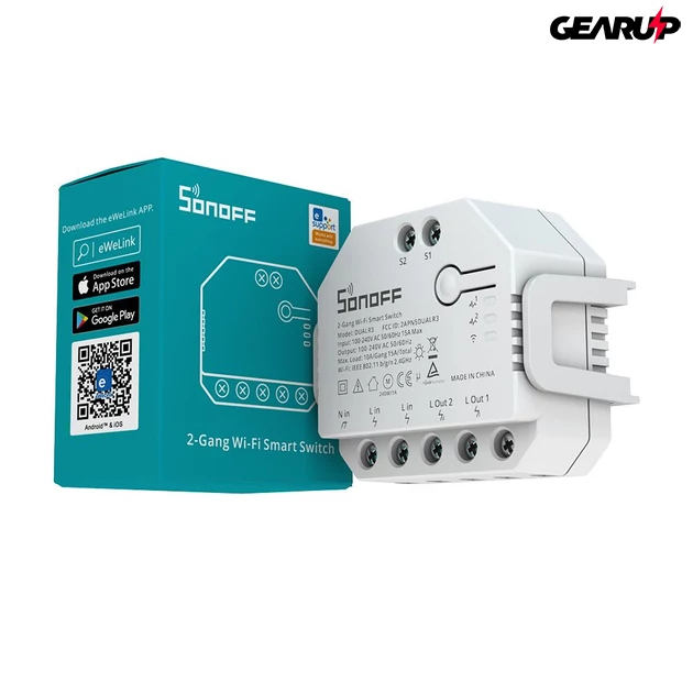 Kép 6/6 - Sonoff Dual R3 WiFi-s okosrelé, két áramkörös, fogyasztásméréssel, redőnyvezérléssel