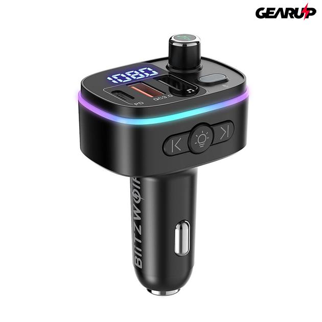 BlitzWolf® BW-BC2: Bluetooth 5.0 FM adó / 18W PD + QC3.0 USB autós töltő