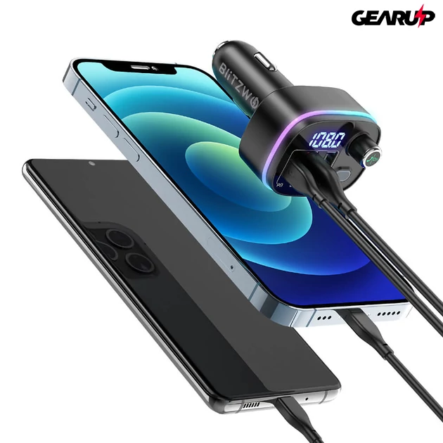 Kép 5/5 - BlitzWolf® BW-BC2: Bluetooth 5.0 FM adó / 18W PD + QC3.0 USB autós töltő