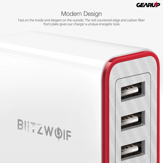 BlitzWolf® BW-PL1: 4 portos USB hálózati gyorstöltő - 40W