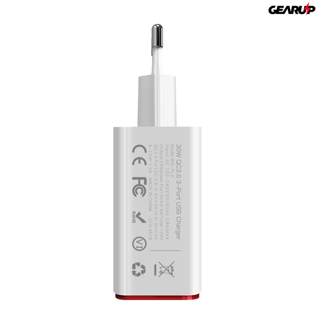 BlitzWolf® BW-PL2: 3 portos USB hálózati gyorstöltő - 30W