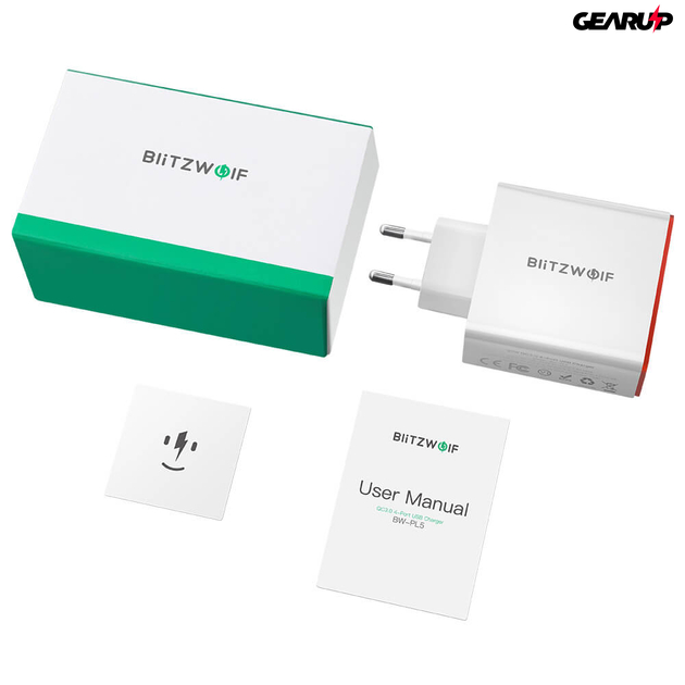 BlitzWolf® BW-PL5: 4 portos USB hálózati gyorstöltő - 35W