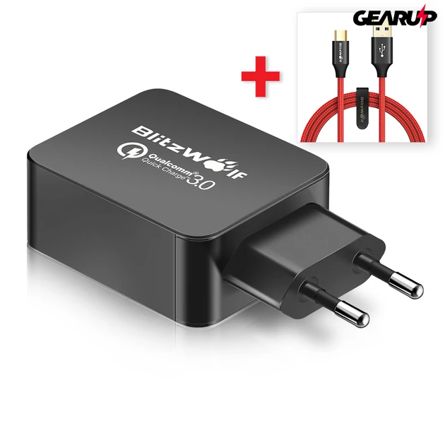 Kép 5/5 - BlitzWolf® USB hálózati gyorstöltő (18W) + USB 3.0 Type-C töltő- és adatkábel (1.8m)