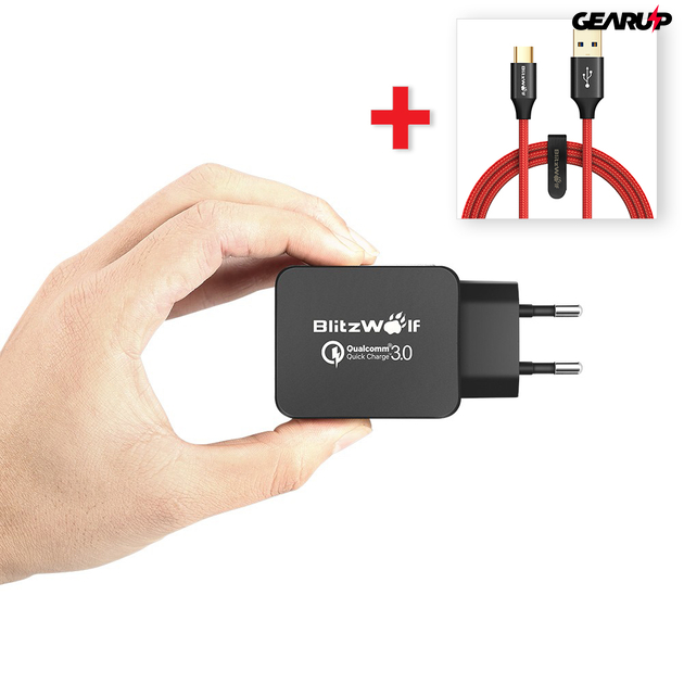 BlitzWolf® USB hálózati gyorstöltő (18W) + USB 3.0 Type-C töltő- és adatkábel (1.8m)