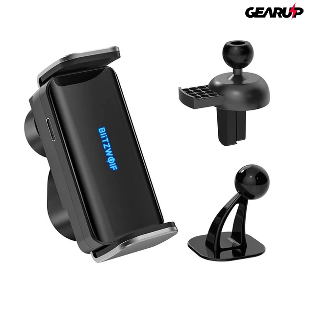 Kép 1/5 - BlitzWolf® BW-CF2 elektromos autós telefontartó kétféle stabil rögzítéssel