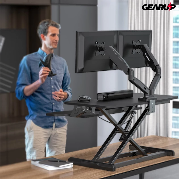 Kép 5/5 - BlitzWolf® BW-MS3: Dual Monitor állvány asztalra pneumatikus karral