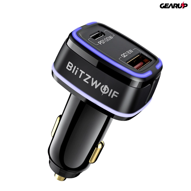 BlitzWolf ® BW-SD8: USB szivargyújtóba dugható autós töltő Type-C (100W) és USB (18W) porttal