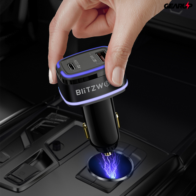 BlitzWolf ® BW-SD8: USB szivargyújtóba dugható autós töltő Type-C (100W) és USB (18W) porttal