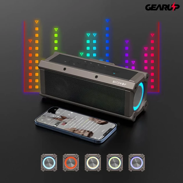 Kép 5/8 - BlitzWolf® BW-WA3: 5000mAh vezeték nélküli Bluetooth hangszóró beépített mélynyomóval (100W)