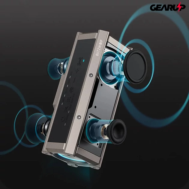 Kép 4/8 - BlitzWolf® BW-WA3: 5000mAh vezeték nélküli Bluetooth hangszóró beépített mélynyomóval (100W)